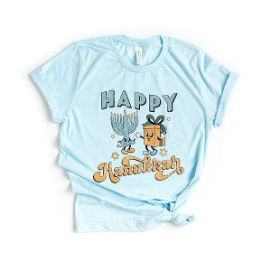 Simply Sage Market Women's Happy Hanukkah Distressed Short Sleeve Graphic Tee - 1 of 3