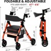 SEVOBAL Foldable Rollator Walkers for Seniors Rollator Walker with Seat Heavy-Duty Aluminum Rolling Walker, Red, 21.7"*27.5"*33.41" - 3 of 4