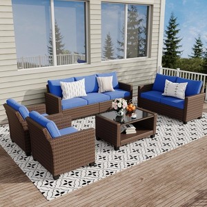 5-Piece Patio Furniture Set,PE Rattan Wicker Sectional Sofa Set with Coffee Table - 1 of 4