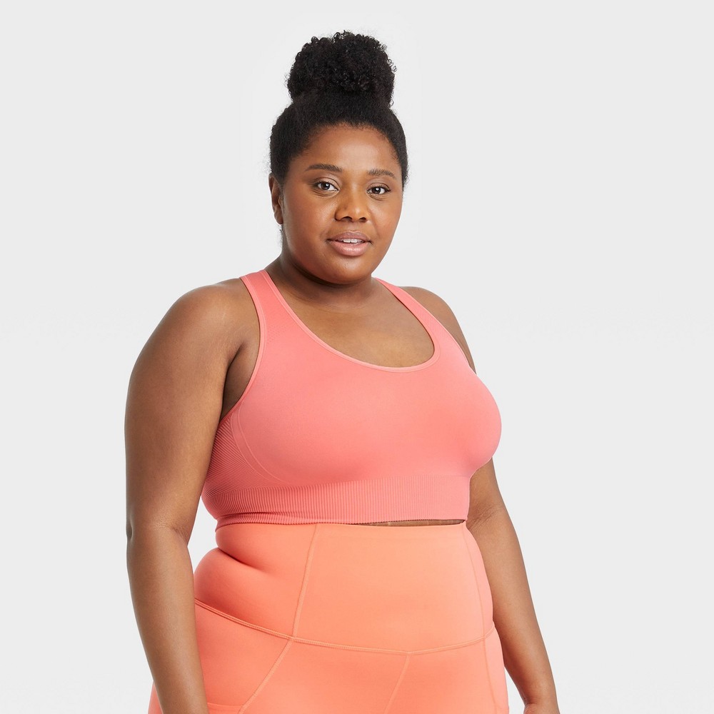 Women's Plus Size Medium Support Longline Seamless Sports Bra - All in Motion Heathered Pink 2X