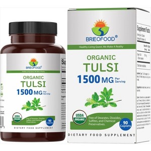 Brieofood Organic Tulsi (Holy Basil) 1500mg, 45 Servings, Vegetarian, Gluten Free, 90 Vegetarian Tablets - 1 of 4