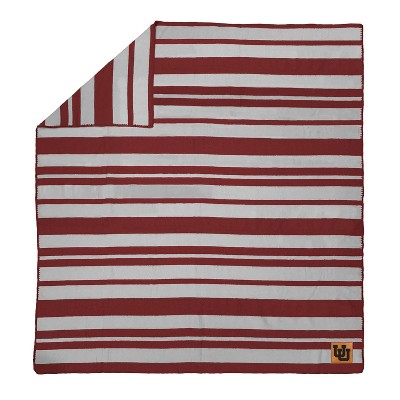 NCAA Utah Utes Acrylic Stripe Blanket with Faux Leather Logo Patch