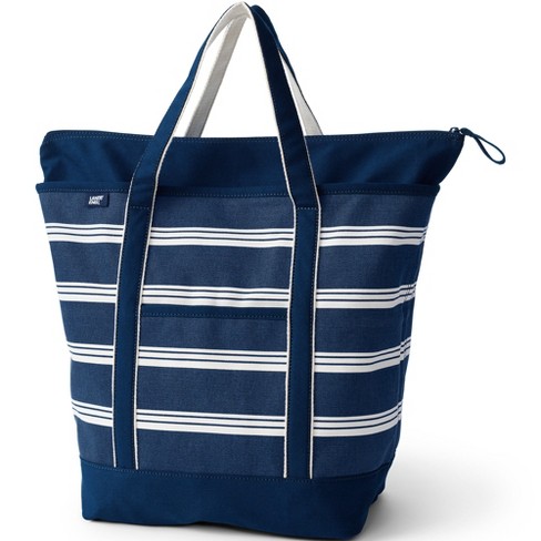 Lands' End Large Print 5 Pocket Zip Top Canvas Tote Bag - - Deep Sea ...