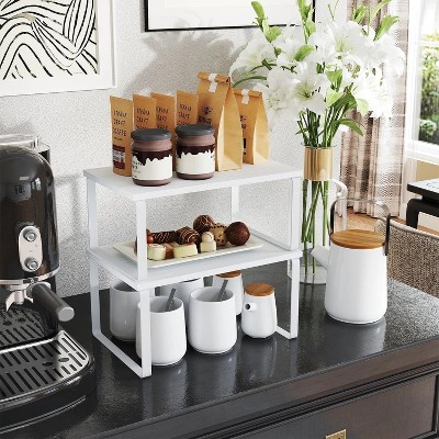 LunaLulinlk Kitchen Cabinet Organizer Shelf Set, 2-Tier Stackable & Expandable Storage Rack, Countertop Spice Holder, for Pantry, White
