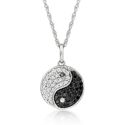 Ross-Simons 0.20 ct. t.w. Black and White Yin-Yang Pendant Necklace in Sterling Silver