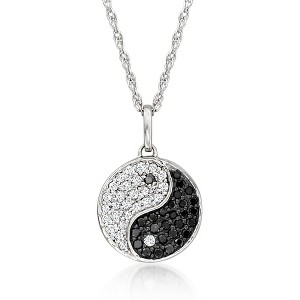 Ross-Simons 0.20 ct. t.w. Black and White Yin-Yang Pendant Necklace in Sterling Silver - 1 of 3