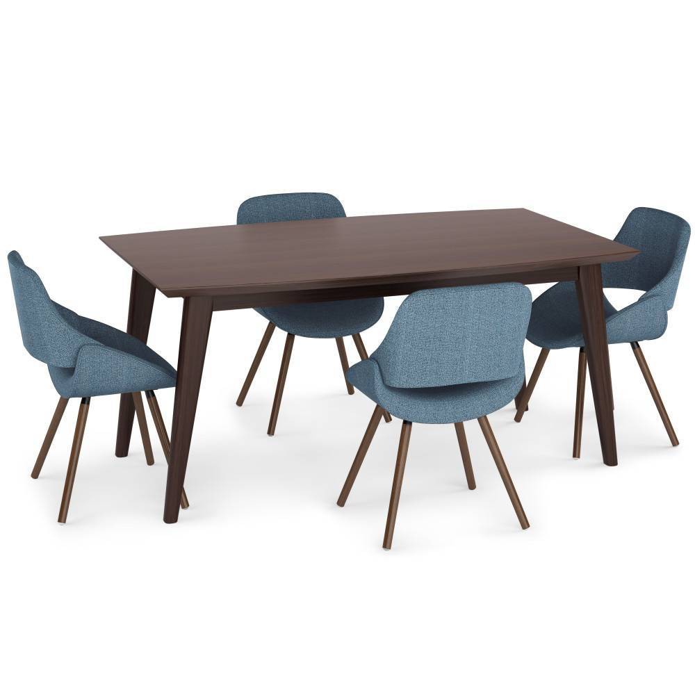 Photos - Dining Table WyndenHall 5pc Malone V Dining Set Denim Blue: Mid-Century Modern, Beechwo