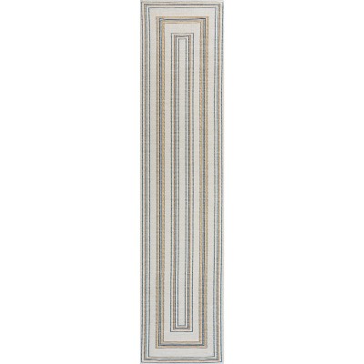 Navy and Cream Flat Woven Synthetic Reversible Runner Rug, 2 x 8