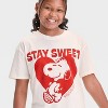 Girls' Peanuts 'Stay Sweet' Valentine's Day Oversized Graphic T-Shirt - Beige - 2 of 4