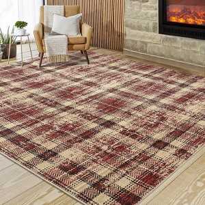 Orieon 108×144 in Machine Washable Farmhouse Area Rug, Soft Plaid Pattern, Non-Slip, Stain-Resistant Carpet for Living Room & Bedroom - 1 of 4