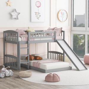 Streamdale Twin Over Twin Bunk Bed with Slide and Ladder, Gray - 1 of 4