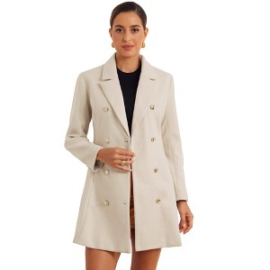 Allegra K Women's Winter Overcoat Notch Lapel Double Breasted Coats - 1 of 4