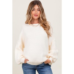 Pinkblush Cream Balloon Sleeve Boat Neck Knit Maternity Sweater - 1 of 4