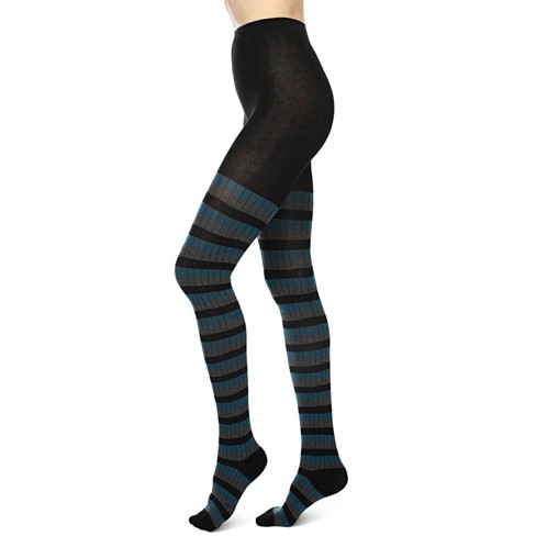 Memoi Colored Stripes Cotton Blend Sweater Tights - image 1 of 4