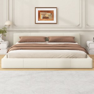 King Size Upholstered Platform Bed with Headboard for Bedroom - 1 of 4