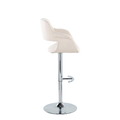 Set of 2 Cream Fabric Adjustable Swivel Barstools with Chrome Base