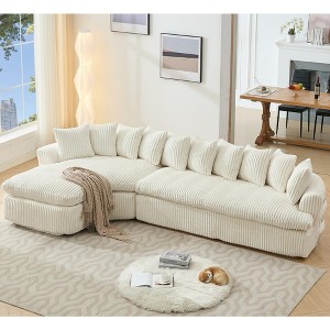 127" Large L-Shaped Modular Sectional Sofa, Elegant Curved Design, High-Resilience Foam, 10 Back Cushions, Left Corner Sofa, No Assembly Required - 1 of 4