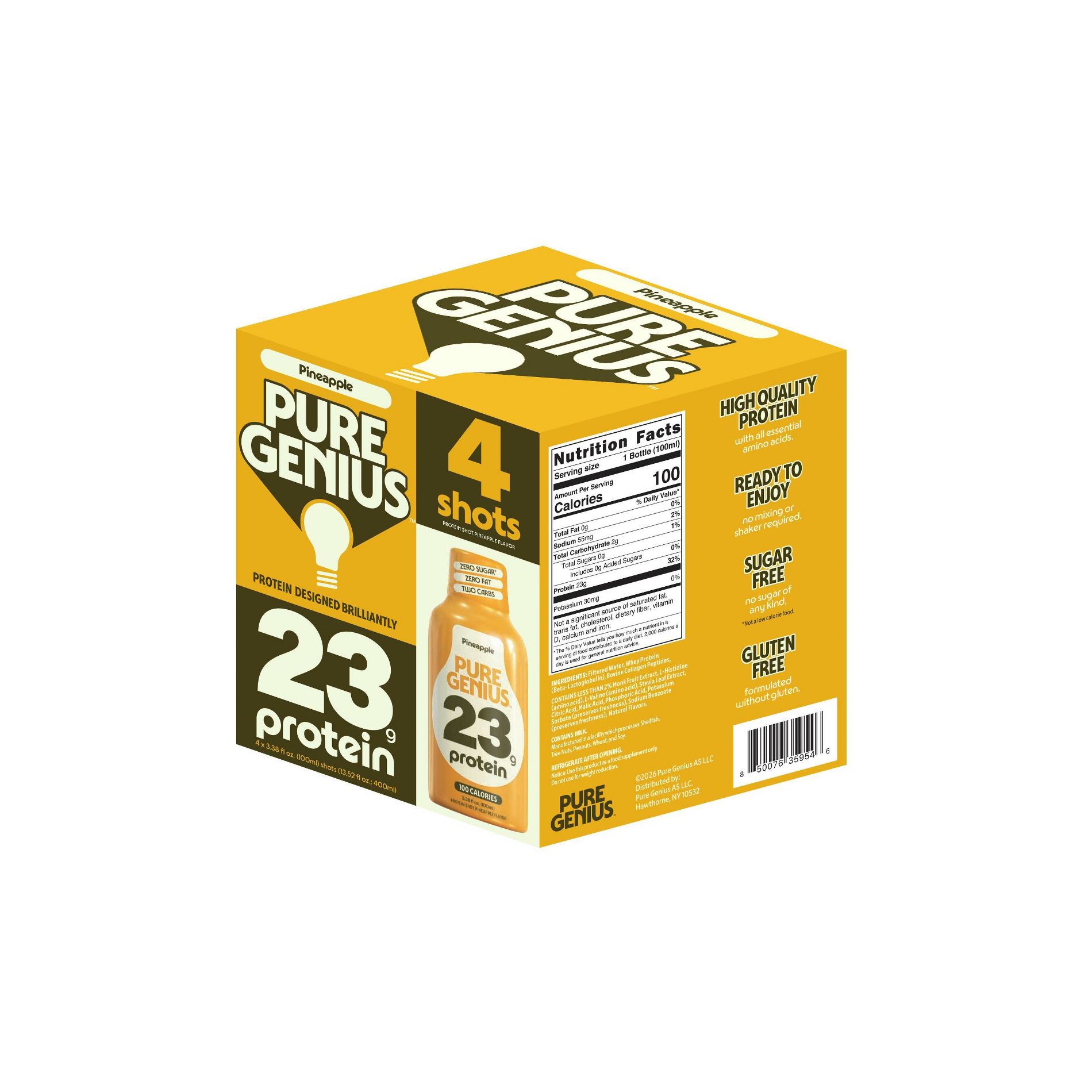 Pure Genius Liquid Protein Shot - Pineapple - 3.38 floz/4pk
