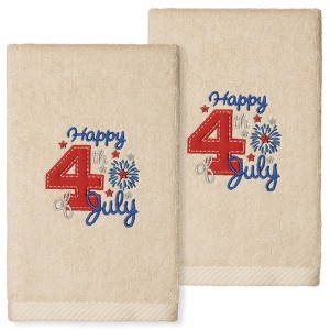 Linum Home Textiles 4TH OF JULY - Embroidered Luxury 100% Turkish Cotton Hand Towels (Set of 2) - 1 of 3