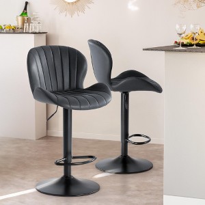 Okak Set of 2 Upholstered Swivel Adjustable Height Bar Stools with Footstools,Armless Faux Leather Counter Chairs for Dining Rooms - 1 of 4