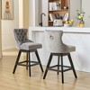 Set of 2 Velvet Bar Stools with Button Tufted Decoration and Wooden Legs, Leisure Swivel Chairs with Chrome Nailhead Trim - ModernLuxe - 4 of 4