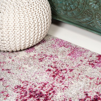 Serene Abstract Maroon and Cream 5'x8' Synthetic Area Rug