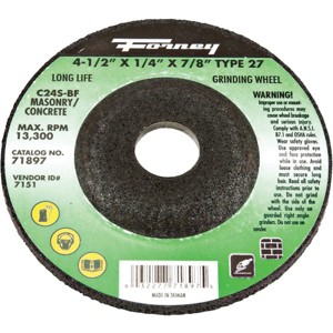 Forney  Type 27 4-1/2 In. x 1/4 In. x 7/8 In. Masonry Grinding Cut-Off Wheel - 1 of 1
