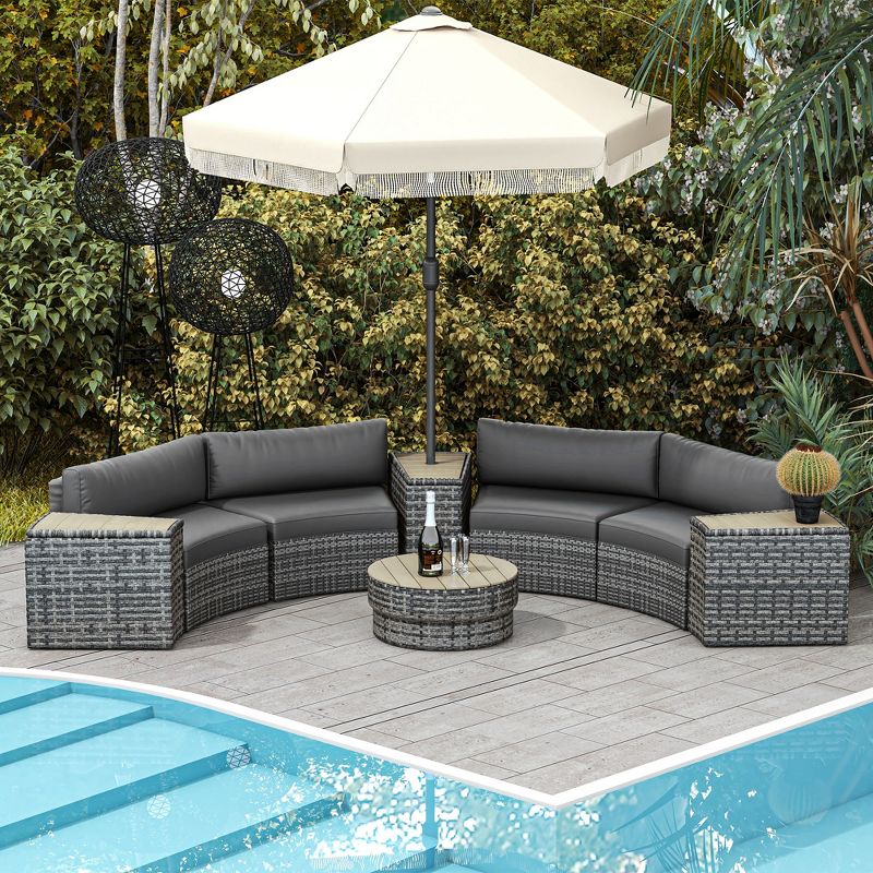 Outsunny 8 Piece Patio Furniture Set with 4 Rattan Sofa Chairs & 4 Tables, Outdoor Conversation Set with Storage & Umbrella Hole, 2 of 7