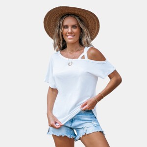 Women's Breezy Beach White Cold Shoulder Top - Cupshe - 1 of 4