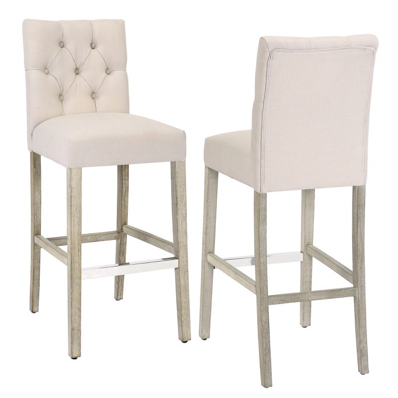 WestinTrends 29" Linen Fabric Tufted Bar Stool (Set of 2), 3 of 4