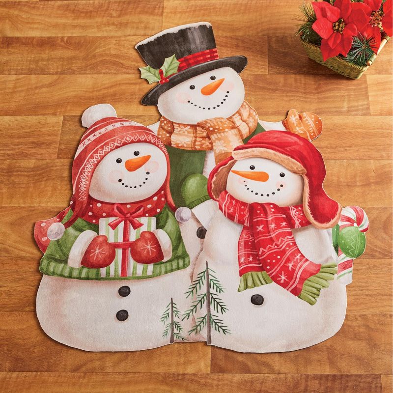 Collections Etc Charming Snowman Family Christmas Shaped Accent Mat with Skid-Resistant Backing 2X3 FT, 2 of 4