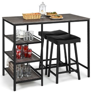 Costway 3 Piece Counter Height Dining Bar Table Set w/2 Stools&3 Storage Shelves - 1 of 4