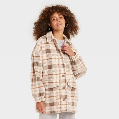 Women's Plaid Shirt Shacket - Universal Thread™ Brown S