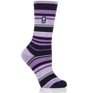 Heat Holders® Women's Stripe ULTRA LITE™ Socks | Thermal Yarn | Lightweight Winter Socks Tight Fit Shoes | Warm + Soft, Hiking, Cabin, Cozy at Home Socks | 3X Warmer Than Cotton - 1 of 2