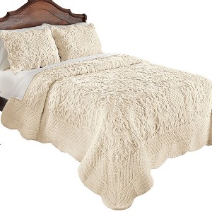 Collections Etc Elegant Ultra-Soft Faux Fur Plush Quilt Bedding with Scalloped Edges and Scroll and Lattice Patterns - 1 of 2