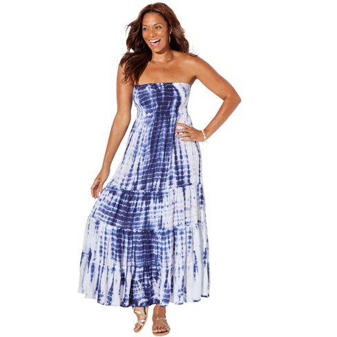 Swimsuits For All Women's Plus Size Strapless Smocked Maxi Dress