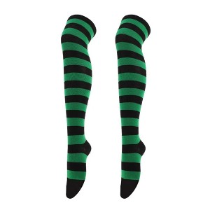 Striped Patterned Over the Knee Socks from the Sock Panda (Women's Sizes Adult Medium) - Green and Black - 1 of 3