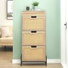 Rattan Storage Cabinet - 3 Flip Doors & 1 Drawer, Adjustable Shelves, Anti-Tip Safety, Elegant Oak Finish, Ample Shoe Storage for Entryway - 3 of 4