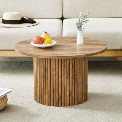 FONTOI 27.5"Round End Table with Cylindrical leg&Hidden Storage Space, Side Table for Living Room Bedroom Office, Brown, 27.5"*16.5"*27.5"