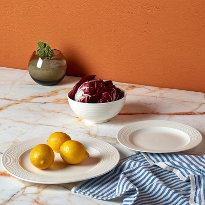 12-Piece White Porcelain Embossed Dinnerware Set