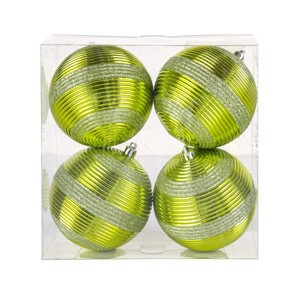 National Tree Company First Traditions Christmas Tree Ornaments, Yellow with Glitter Stripes, Set of 6 - 1 of 4