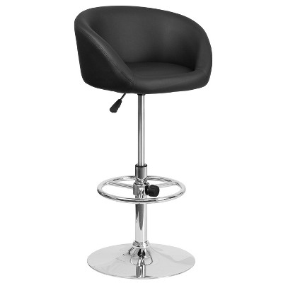 Merrick Lane Bucket Seat Bar and Dining Stool Modern Black Vinyl Stool with 360 Swivel, Adjustable Height and Chrome Footrest