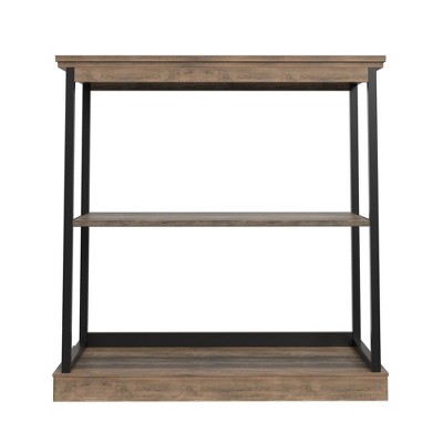 Oslo 37" Aged Maple & Black Metal 3-Shelf Etagere Bookcase
