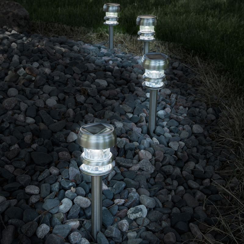 Nature Spring Solar Powered Lights - Set of 4 - LED Outdoor Stake Spotlight Fixture for Gardens, Pathways, and Patios, Silver, 3 of 6