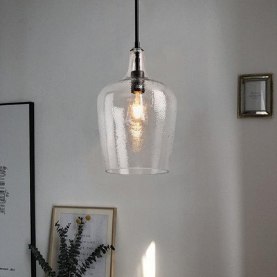 PAKOKULA 1-Light Black Modern Pendant Light with Clear Glass Shade for Bedroom Living Room Kitchen Island