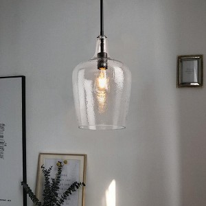 PAKOKULA Black Modern Pendant Light 1-Light with Clear Glass Shade 9.25" Wide for Kitchen Island Dining Room Entryway - 1 of 4