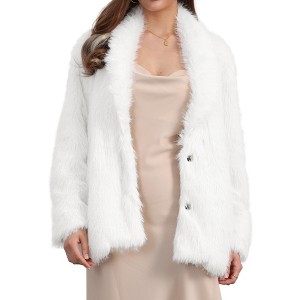 Seta T Women's Faux Fur Coat Long Sleeve Pockets Lapel Shaggy Warm Winter Overcoat Fluffy Jackets - 1 of 4