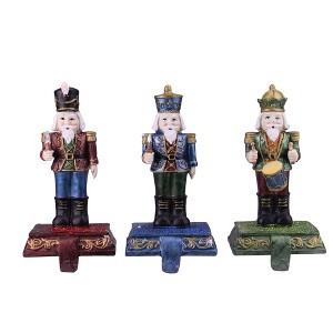 Northlight Glittered Nutcracker Stocking Holders - 7.75" - Blue, Red and Green - Set of 3 - 1 of 3