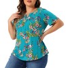 Agnes Orinda Women's Plus Size Floral Print Smocked Short Sleeve Retro Casual Blouses - 2 of 4