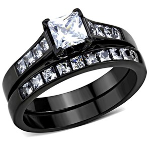 Slickblue Polished Black Stainless Steel Ring, Clear CZ Center & Accents, Modern Wedding Style, Sizes 5-10 - 1 of 4